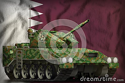 Light tank apc with summer camouflage on the Qatar national flag background. 3d Illustration Stock Photo