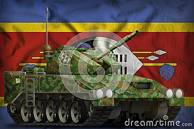 Light tank apc with summer camouflage on the Swaziland national flag background. 3d Illustration Stock Photo