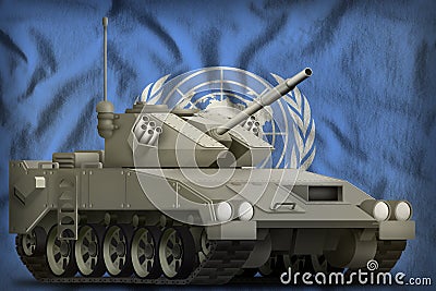 Light tank apc on the United Nations national flag background. 3d Illustration Editorial Stock Photo