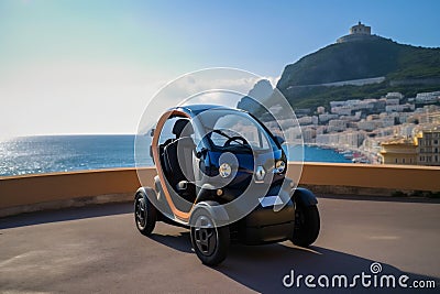 electric car drive automobile ocean transport technology transportation vehicle automotive. Generative AI. Stock Photo