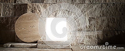 Light From Within The Tomb Of Jesus. Jesus Christ resurrection. Christian Easter concept. Stock Photo