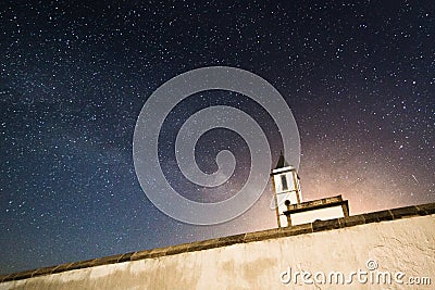 Milky way over Iglesia de las Salinas Cabo de Gata Stock Photo