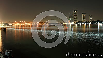 Light trail on Chao Phraya river at night Stock Photo
