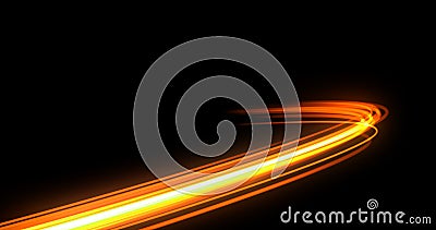 Light trail flash, neon yellow and orange golden glow path trace effect. Light trail wave, fire path trace line, car lights, optic Stock Photo