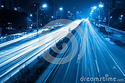 Light trails with blue tone Stock Photo