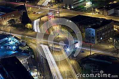 Light trails on freeways in Seattle, Washington, US Stock Photo