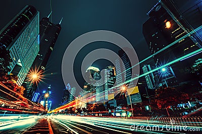 The light trails on the modern building background in shenzhen china Editorial Stock Photo