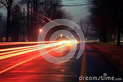 light trails from moving vehicles on a busy road Stock Photo