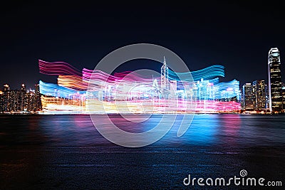 Light trails shaping a futuristic cityscape, symbolizing data integration and digital transformation, Generated AI Stock Photo
