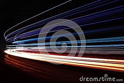 Light tralight trails in tunnel. Long exposure photo in a tunel Stock Photo