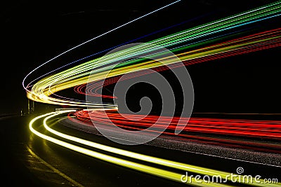 Light tralight trails in tunnel. Long exposure photo in a tunel Stock Photo