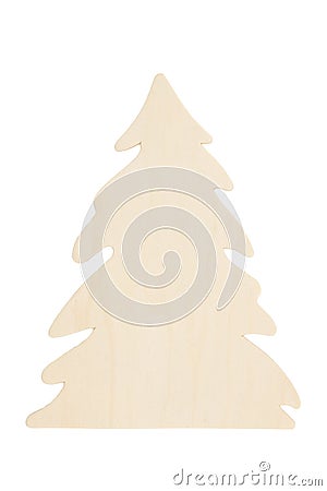 Light unfinished wood Christmas tree isolated on white Stock Photo