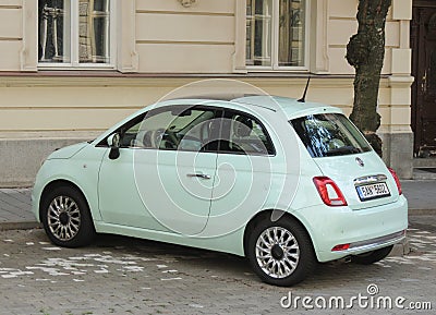 Light water green Fiat New 500 car in Prague Editorial Stock Photo