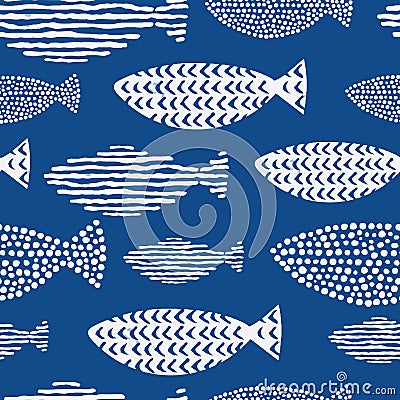 Light watercolor fishes. Seamlessly tiling fish pattern. Stock Photo