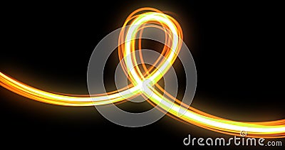 Light wave curve spiral trail path, yellow bright neon glowing flash flare trace effect. Optic fiber line glow and magic light Stock Photo