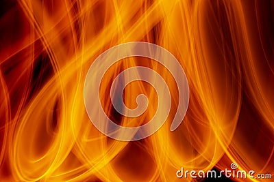 Light wave trail path, vibrant neon gold color in abstract swirls on a black background Stock Photo