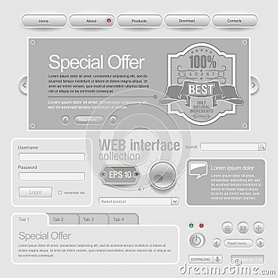 Light Web UI Elements Design Gray. Vector Illustration