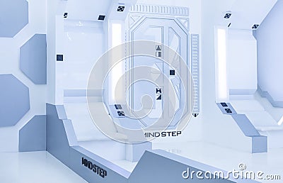 Light white blue futuristic space sterile interior Stock Photo