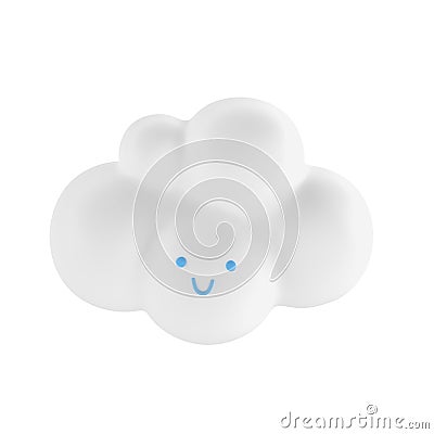 Light white 3d cloud icon cute face rendering. Render soft round cartoon fluffy cloud icon shape illustration isolated transparent Cartoon Illustration