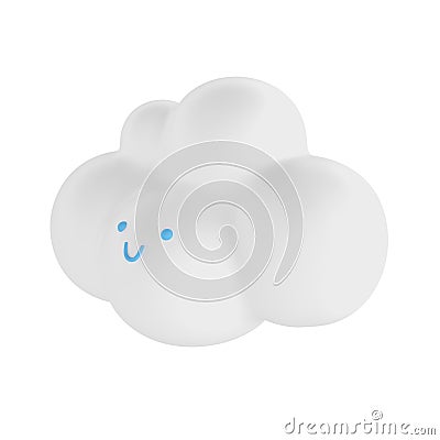 Light white 3d cloud icon face rendering. Render soft round cartoon fluffy cloud icon shape illustration isolated on Cartoon Illustration