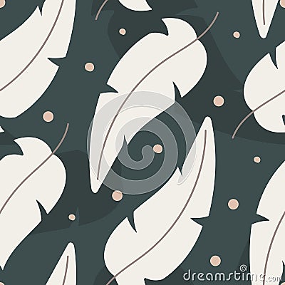 Light white flying feather. Vector seamless natural pattern, flat style. Vector Illustration