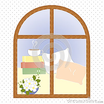 Light window city romance coffee break vector Vector Illustration