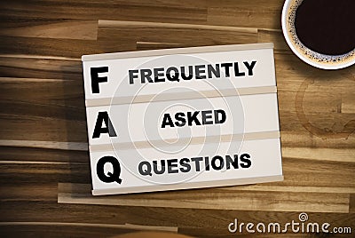 Lightbox or light box with acronym faq frequently asked questions Stock Photo