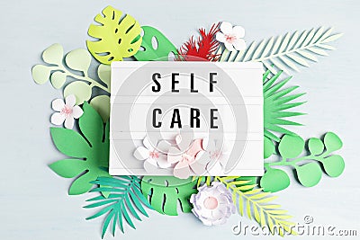 Lightbox with motivation words for self care, positive thinking, mental health, emotional wellness Stock Photo