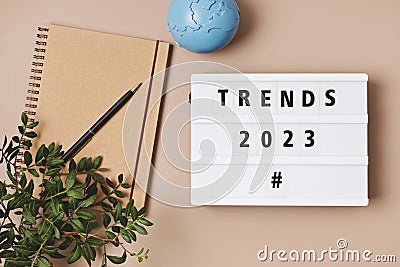 Lightbox with text trends 2023. Tendencies for new year idea Stock Photo