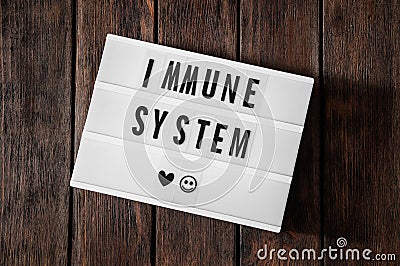 Lightbox with words Immune System on wooden table, top view Stock Photo