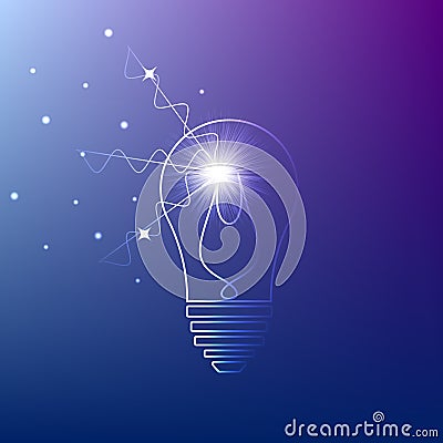 Lightbulb. on blue background. Glowing lamp icon. Idea spark that illuminates the light bulb. Idea, electricity, innovation or oth Vector Illustration