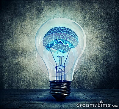 Lightbulb brain Stock Photo