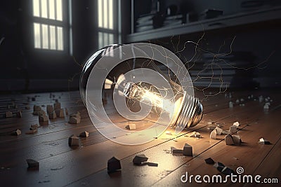 Lightbulb breaking the floor . Unstoppable and strong idea concept Stock Photo