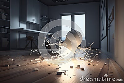 Lightbulb breaking the floor . Unstoppable and strong idea concept Stock Photo