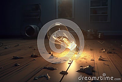 Lightbulb breaking the floor . Unstoppable and strong idea concept Stock Photo