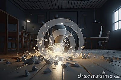 Lightbulb breaking the floor . Unstoppable and strong idea concept Stock Photo