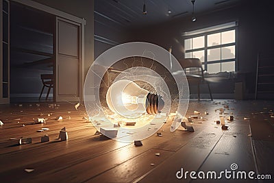 Lightbulb breaking the floor . Unstoppable and strong idea concept Stock Photo