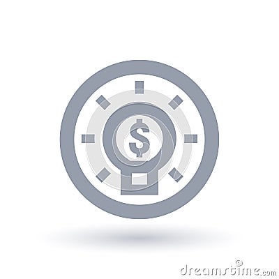 Lightbulb with dollar sign in circle. Money idea icon. Vector Illustration