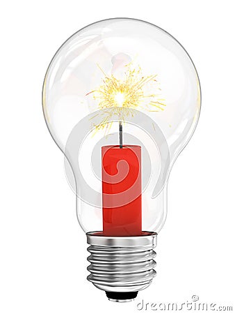 Lightbulb with dynamite with burning wick inside Stock Photo