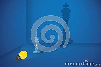 Lightbulb flash the pawn chess to shows big shadow of king chess, idea and business concept01 Vector Illustration