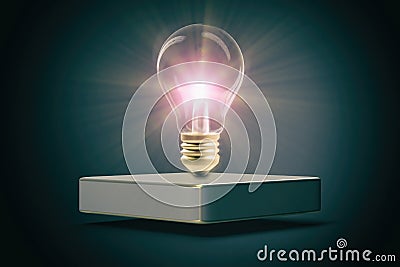 Lightbulb floating over stand Stock Photo