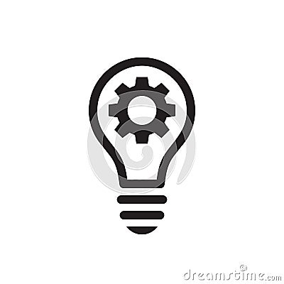 Lightbulb with gear cog concept black icon design. SEO business sign. solution symbol. Cogwheel electric lamp. Vector illustration Vector Illustration