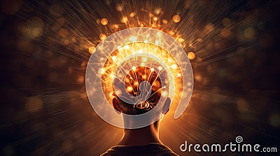 A lightbulb glowing brightly over a person's head, symbolizing the moment of inspiration and the birth of an idea Stock Photo