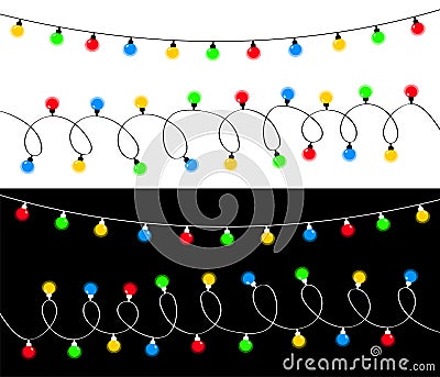 Lightbulb glowing garland line. Christmas lights set. Colorful string fairy light. Holiday festive xmas decoration. Rainbow color Vector Illustration