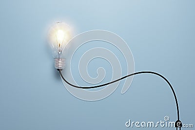 Lightbulb glowing with virtual illustration wire harness and plug. Creativity idea and smart thinking concept Cartoon Illustration