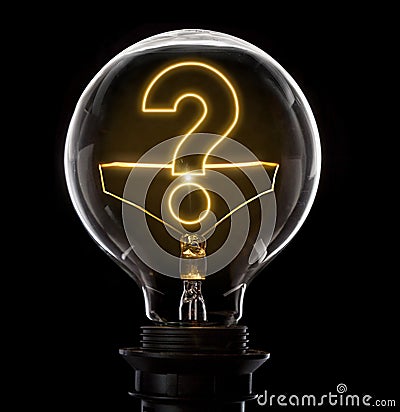 Lightbulb with a glowing wire in the shape of a question mark s Stock Photo