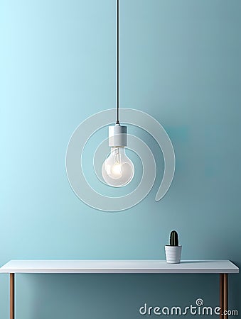 lightbulb gracefully placed on a counter against a backdrop of simple, minimalist design. Stock Photo