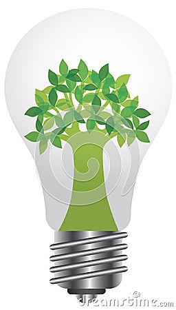 Lightbulb with Green Tree Illustration Vector Illustration