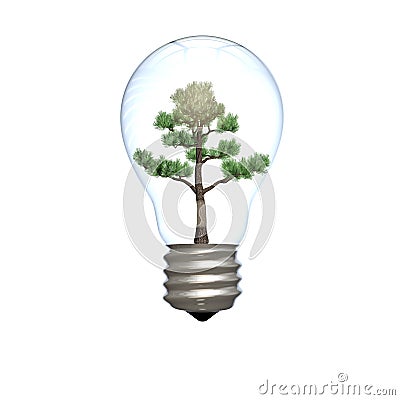 A lightbulb with a grown tree inside Cartoon Illustration