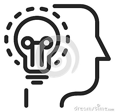 Lightbulb in head line icon. Idea thinking symbol Vector Illustration